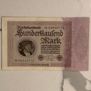 Rare WW1 German 100,000 MARK Reichsmark bank note 1923